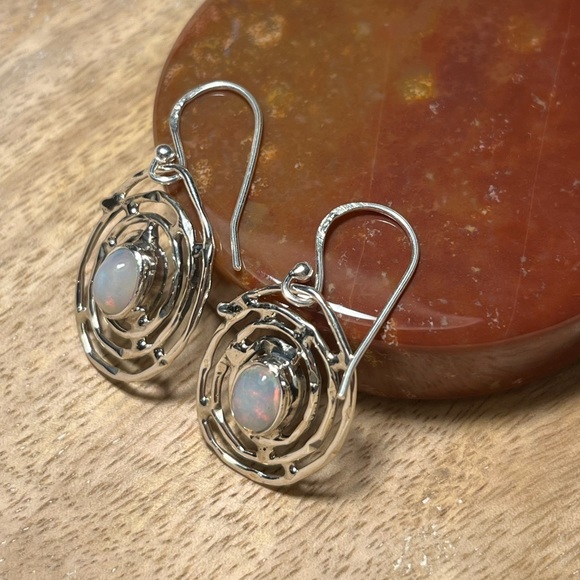 NWOT Ethiopian Opal Spiral Web 925 Sterling Silver Drop Earrings - Picture 14 of 16
